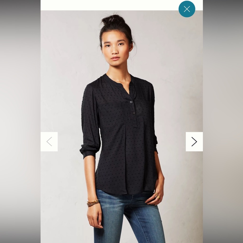 Anthropologie Spotted Brunia Henley Small Women’s Black Maeve